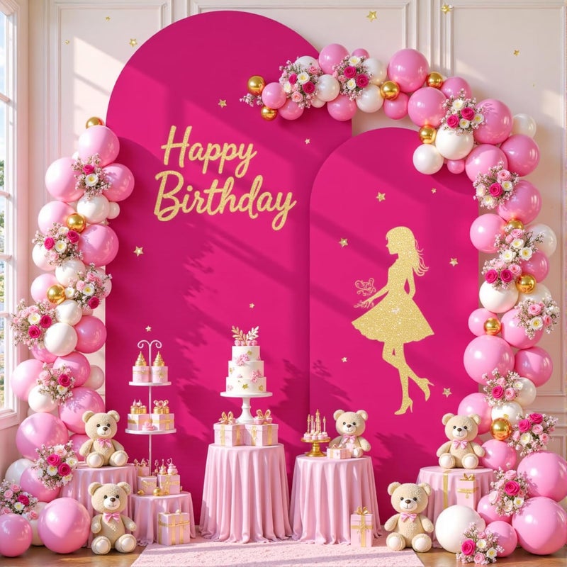 Suppromo Hot Pink Arch Cover 2 Set-7.2FT, 6FT Arch Backdrop Cover Spandex Fitted Wedding Arch Stand Covers for Bridal Shower Baby Shower Birthday Party Ceremony Banquet Photo Background Decorations - Image 1